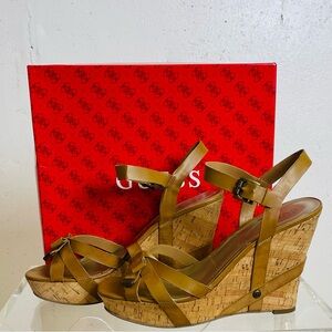 Guess Tan Wedge Leather Sandals